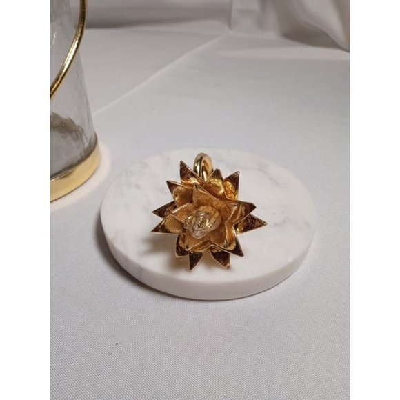 Canister with Gold Heart Detail and Real Marble Lid/Flower Knob 8 & 3/4" Tall - Picture 3 of 10